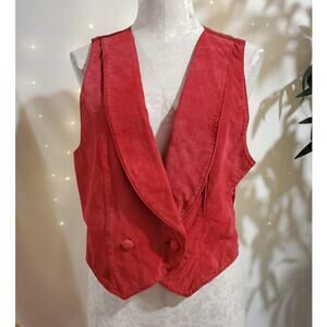 Vtg Lord & Taylor Silky Split Pig Leather Double Breasted Waistcoat Vest 10 Red